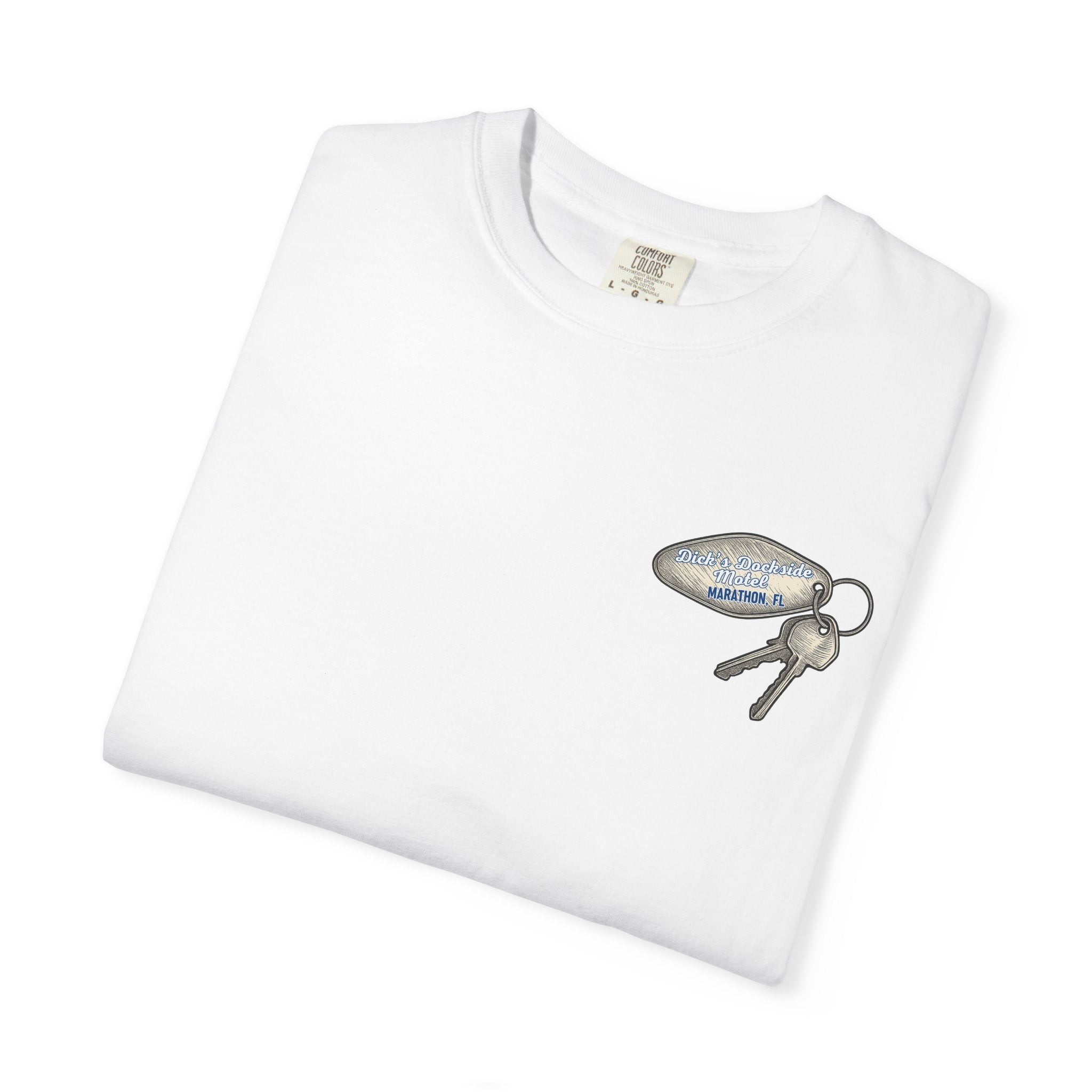 Keys to Happiness fishing t-shirt by Dockside Ds Mercantile – unisex Comfort Colors tee with vintage Florida Keys design - folded