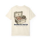 Back of ivory Lucky Day Tee - Square Grouper Shirt with illustrated cooler and 'Snapper Fills the Pan' text, perfect for laid-back fashion.
